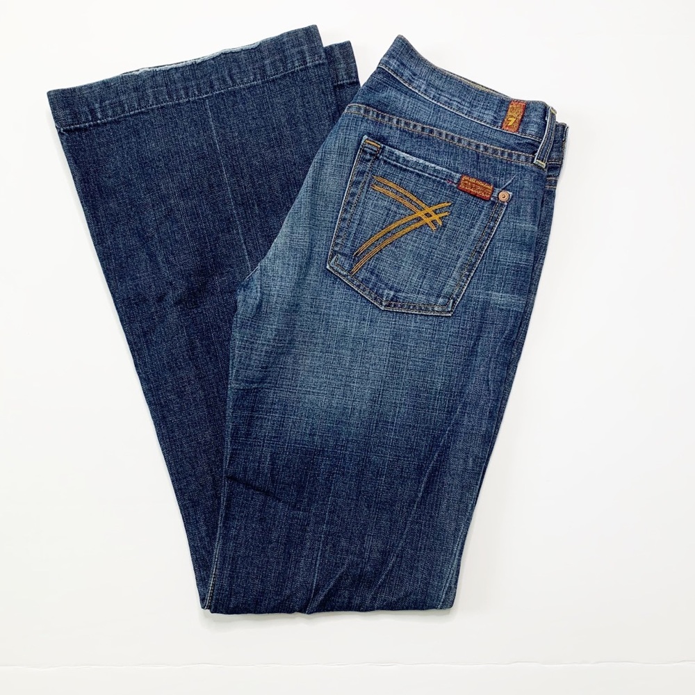 7 FAM Dojo Dark Denim Flare Leg Denim Jeans